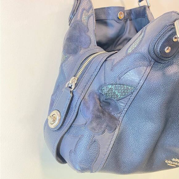 Coach Eddie 31 Medium Shoulder Leather Bag/Purse Navy Blue Patchwork and Silver - Picture 12 of 14